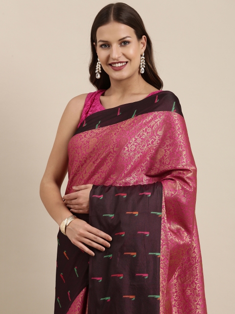 

VASTRANAND Pink Woven Design Zari Silk Blend Kanjeevaram Saree