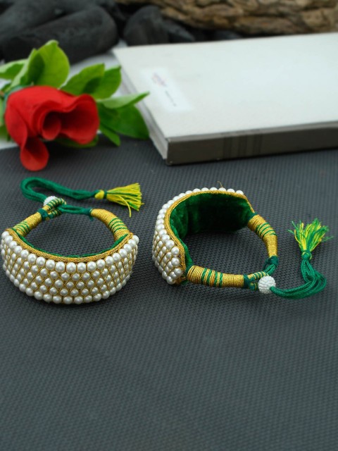 

Silvermerc Designs Women Gold-Toned & White Pearl Beaded Handcrafted Armlet