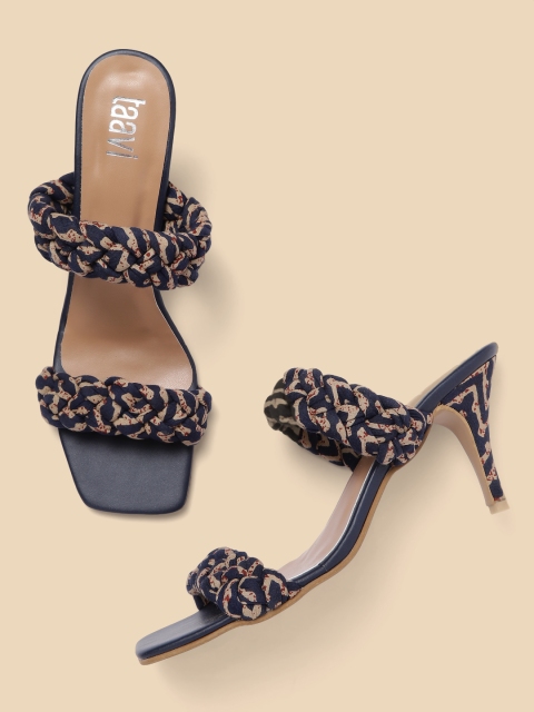 

Taavi Navy Blue & Beige Printed & Braided Slim Heels