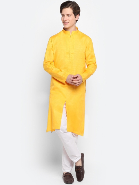 

DEVOILER Men Yellow Cotton Kurta
