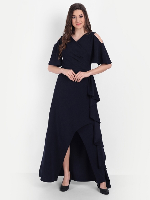 

BROADSTAR Navy Blue Solid Maxi Dress
