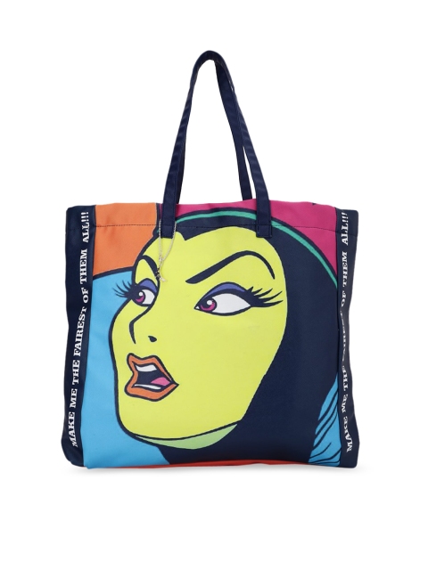 

FOREVER 21 Blue Graphic Printed PU Shopper Tote Bag