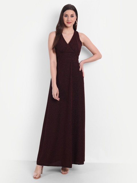 

BROADSTAR Maroon Shimmer Maxi Dress