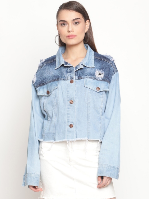 

Twenty3 Women Blue Washed Crop Denim Jacket