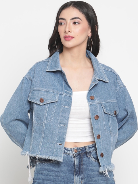 

Twenty3 Women Blue Floral Crop Denim Jacket
