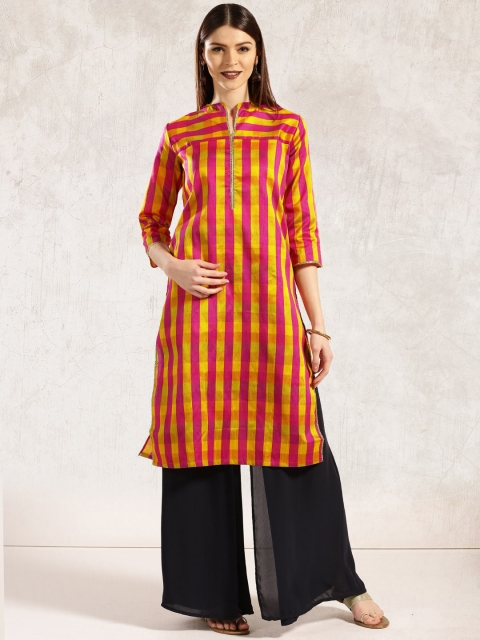 

Anouk Women Yellow & Pink Striped A-Line Kurta