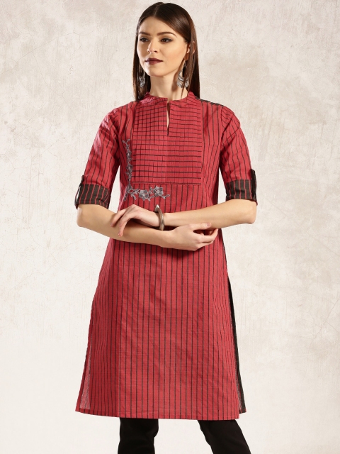 

Anouk Women Red & Black Striped Straight Kurta