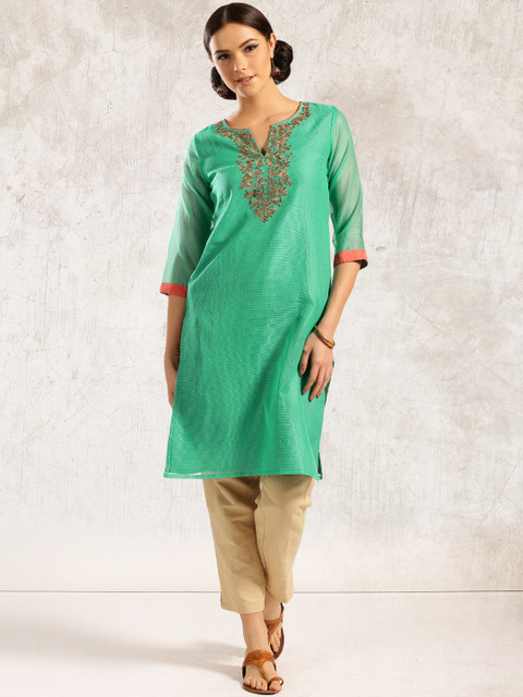 

Anouk Women Green Embroidered Straight Kurta