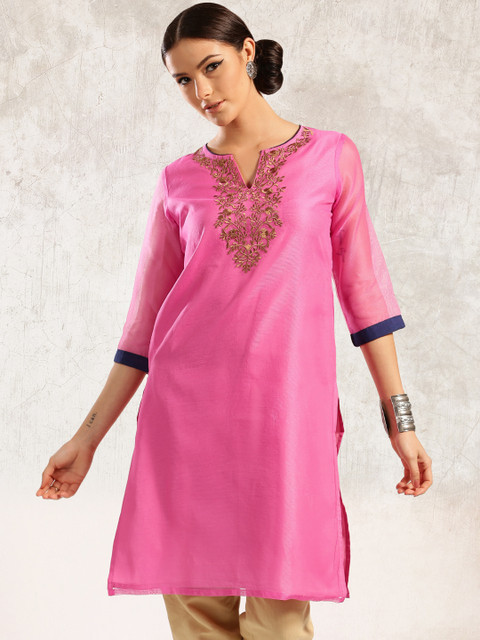 

Anouk Women Pink Embroidered A-Line Kurta