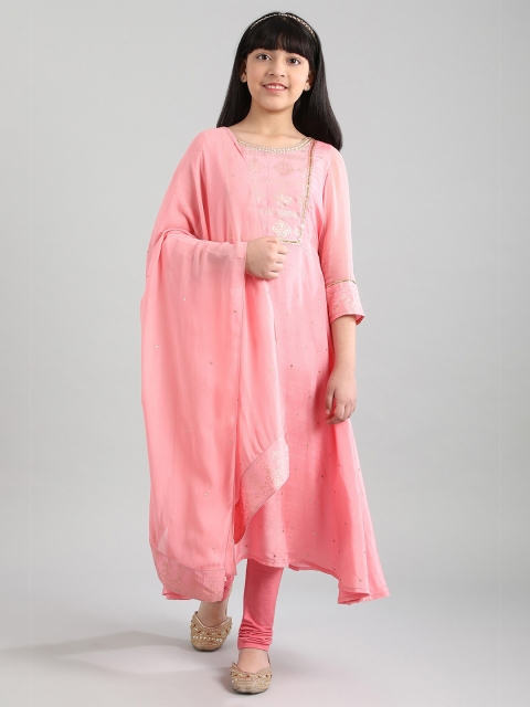 

AURELIA Girls Red Floral Yoke Design Kurta with Churidar & With Dupatta