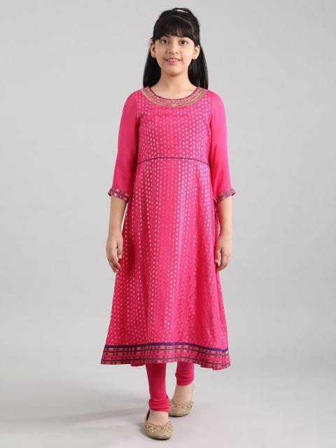 AURELIA Girls Pink Ethnic Motifs Printed Anarkali Kurta With Leggings