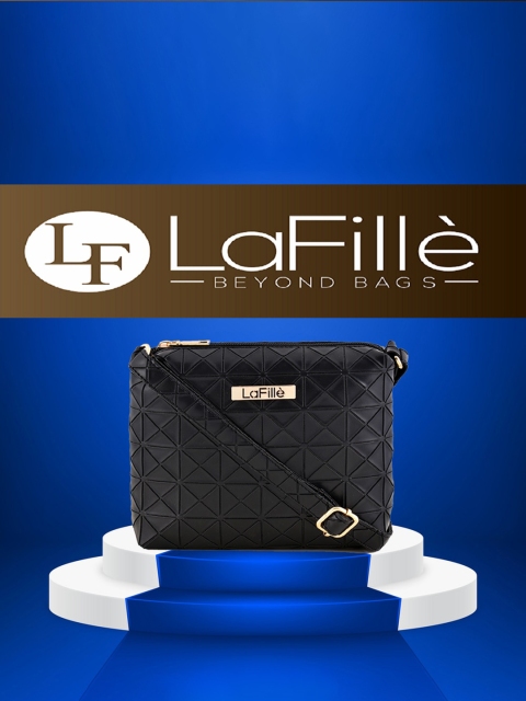 

LaFille Black PU Structured Handheld Bag with Applique