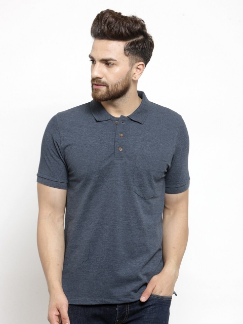 

Kalt Men Blue Polo Collar Pockets T-shirt