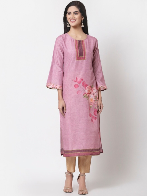 

Myshka Women Pink Floral Printed Cotton Kurta