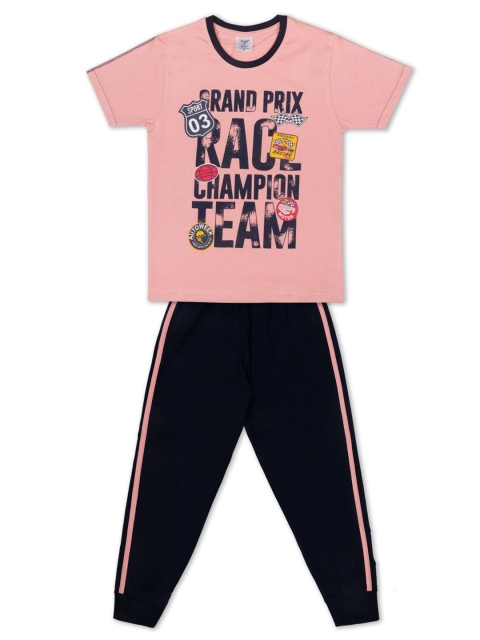 

Todd N Teen Boys Pink & Black Printed T-shirt with Trousers Night Suits