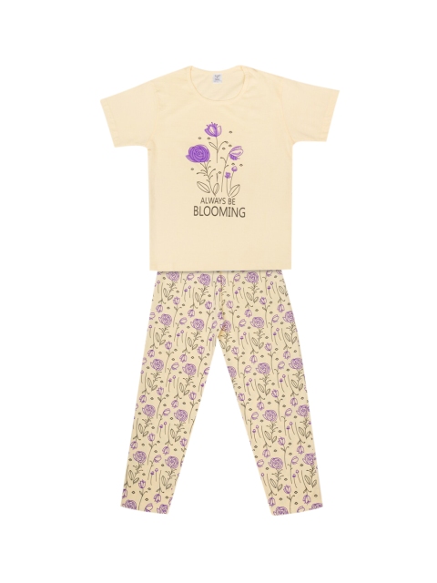 

Todd N Teen Girls Yellow & Purple Floral Printed Night suit