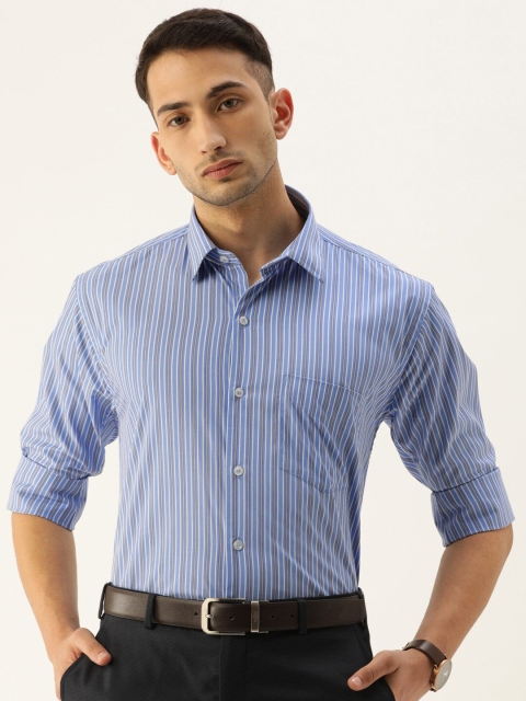 

Hancock Men Blue Slim Fit Striped Cotton Formal Shirt