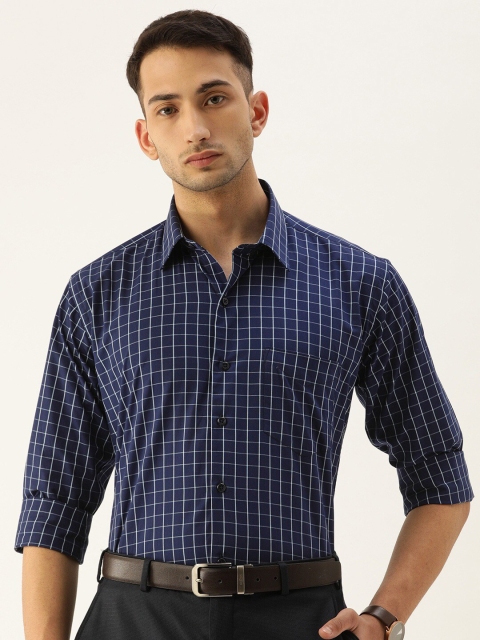 

Hancock Men Navy Blue & White Slim Fit Checked Formal Shirt