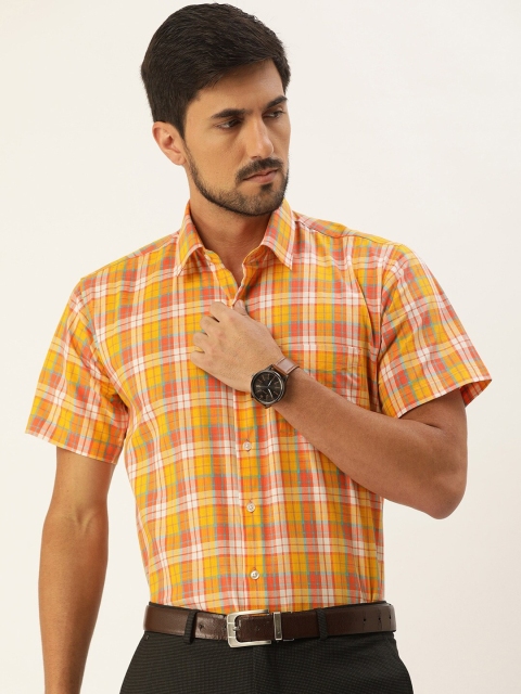 

Hancock Men Yellow & Orange Slim Fit Checked Formal Shirt