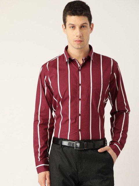 

Hancock Men Maroon Slim Fit Striped Formal Shirt