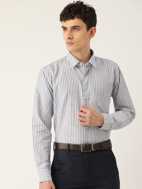 

Hancock Men Blue & White Slim Fit Striped Cotton Formal Shirt
