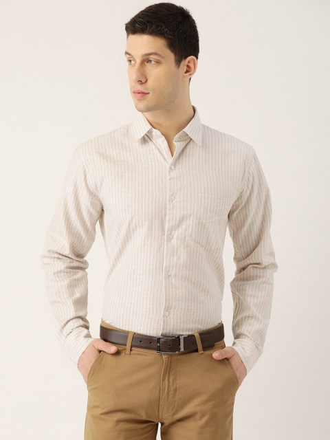 

Hancock Men Beige Slim Fit Striped Linen Blend Formal Shirt
