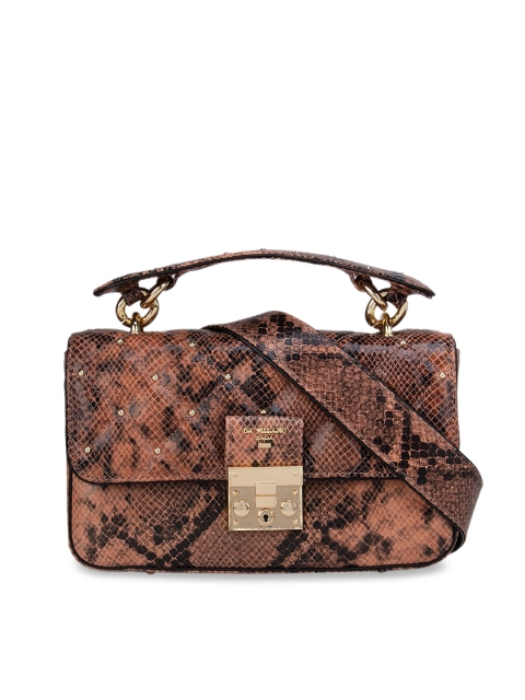 

Da Milano Peach-Coloured Animal Textured Leather Structured Satchel with Quilted