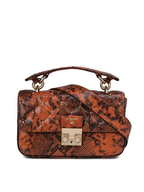

Da Milano Orange & Brown Animal Textured Leather Structured Satchel