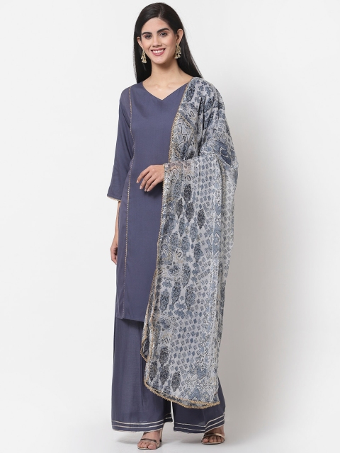 

Myshka Women Grey & White Kurta with Palazzos & Dupatta