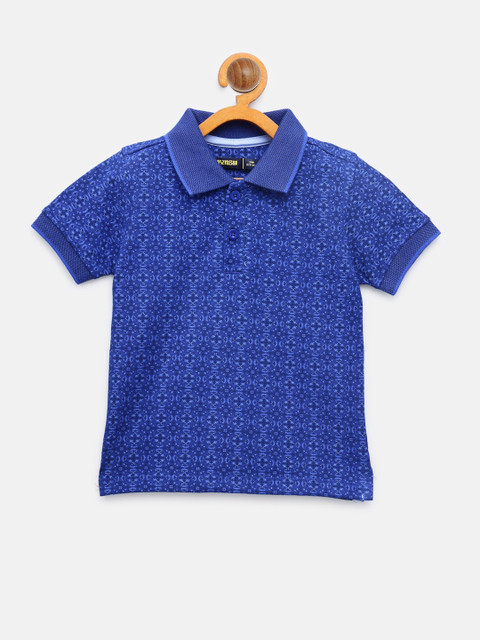 

NYNSH- PlusS Kids Boys Navy Blue Printed Polo Collar T-shirt