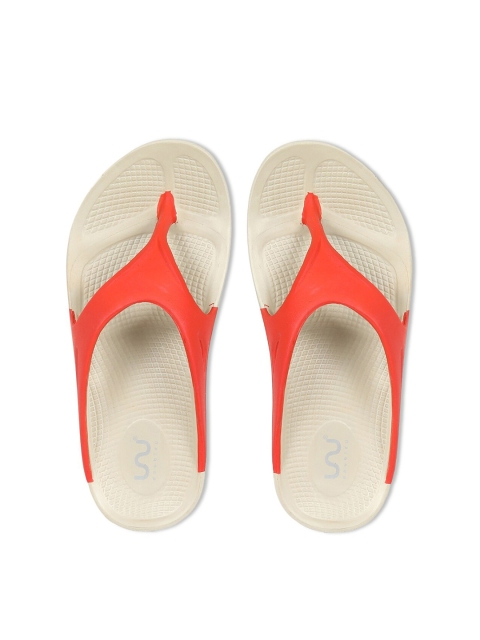 

Doubleu Women Beige & Orange Rubber Thong Flip-Flops