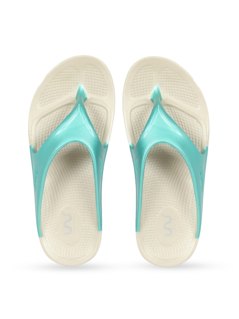 

Doubleu Women Beige & Blue Rubber Thong Flip-Flops