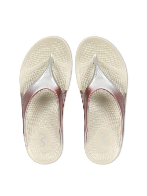 

Doubleu Women Beige & Grey Rubber Thong Flip-Flops