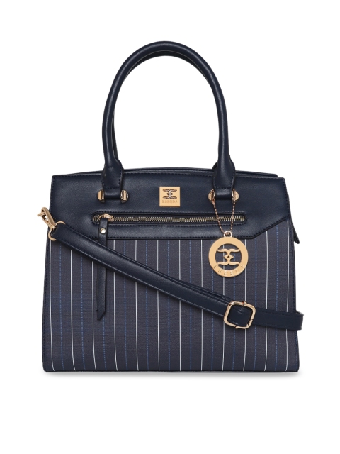 

ESBEDA Navy Blue Striped PU Structured Handheld Bag