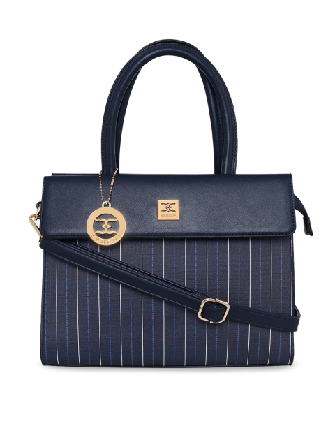 

ESBEDA Navy Blue Striped PU Structured Handheld Bag