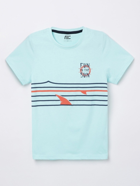

Fame Forever by Lifestyle Boys Turquoise Blue & Orange Striped Pure Cotton T-shirt