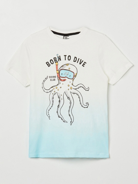 

Fame Forever by Lifestyle Boys White Printed Pure Cotton Applique T-shirt