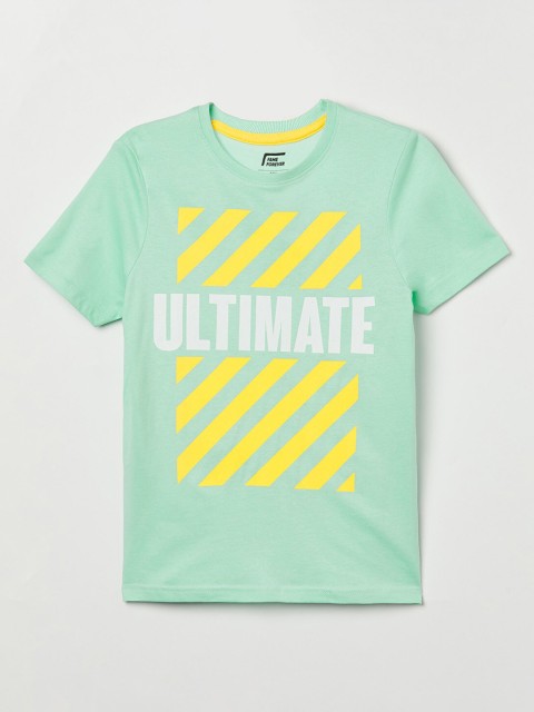 

Fame Forever by Lifestyle Boys Green & Yellow Printed Pure Cotton T-shirt