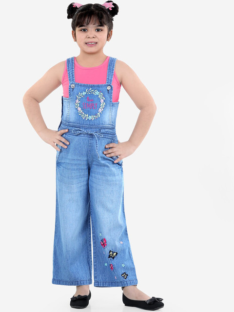 

Naughty Ninos Girls Blue & Pink Solid Dungarees With Top