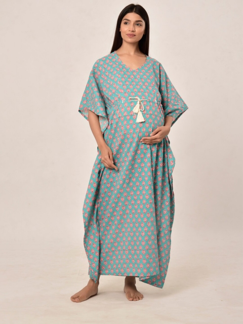 

Ikk Kudi by Seerat Turquoise Blue Printed Maxi Nightdress