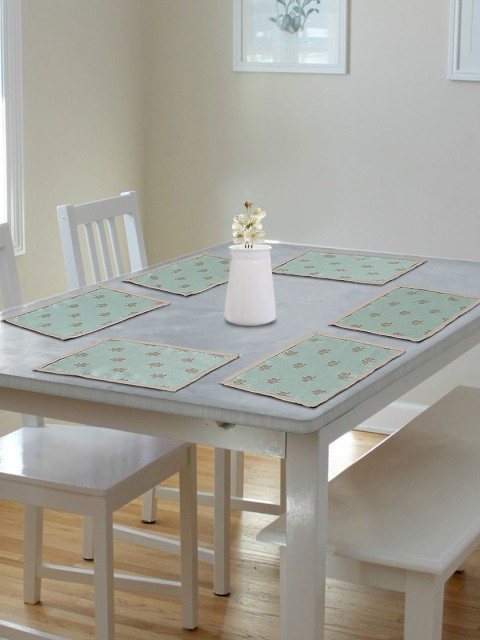 

S9home by Seasons Set Of 6 Blue & Beige Floral Printed Rectangular Table Placements