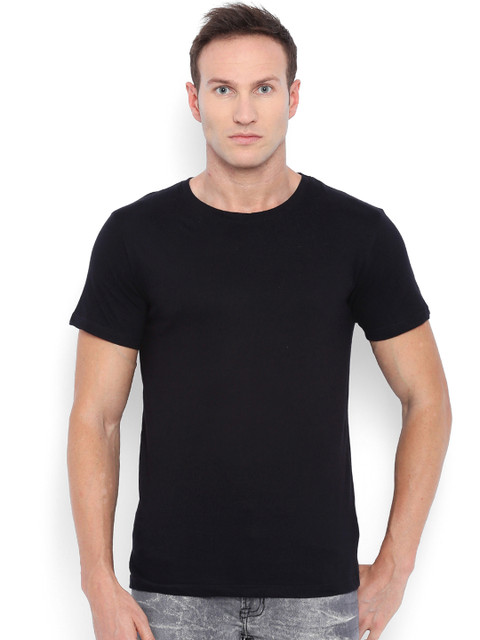 

Blue Saint Men Black Round Neck Slim T-shirt with Printed Back