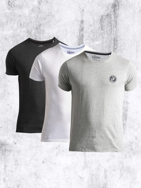 

Roadster Men Pack of 3 Slim Fit Round Neck Pure Cotton T-shirts, White