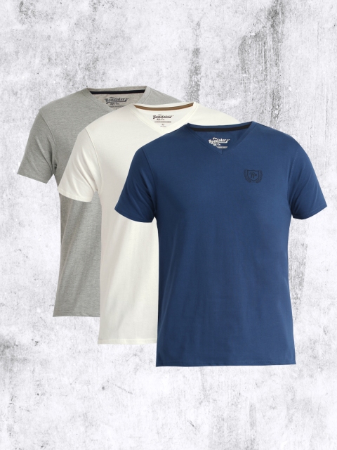 

Roadster Men Pack of 3 V-Neck Pure Cotton T-shirts, Blue