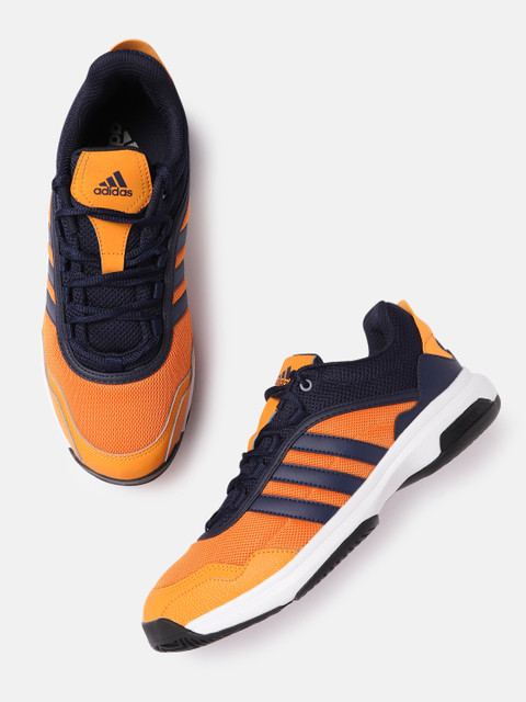 

ADIDAS Men Navy Blue & Orange Woven Design 90s Tennis Shoes