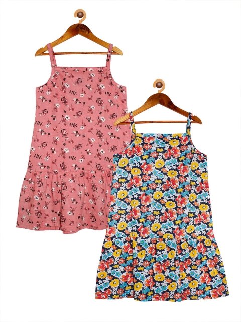 

KiddoPanti Pack of 2 Floral Pure Cotton A-Line Dress, Pink