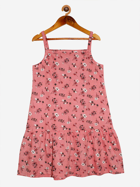 

KiddoPanti Pink Floral Pure Cotton Drop-Waist Dress