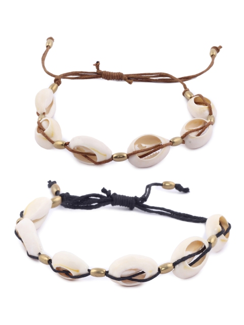 

EL REGALO Set Of 2 White & Black Shell Beaded Anklets