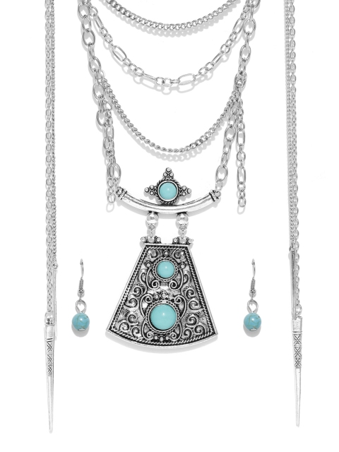 

Anouk Oxidised Silver-Toned & Blue Jewellery Set