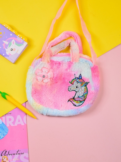 

POPLINS Pink Colourblocked Structured Faux Fur Sling Bag